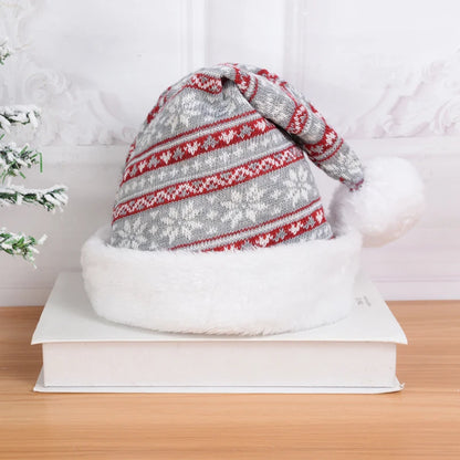 2024 Knitted Christmas Hat Cute Pompom Adult Child Soft Beanie Santa Cap New Year Party Kids Gift Navidad Natal Noel Decoration