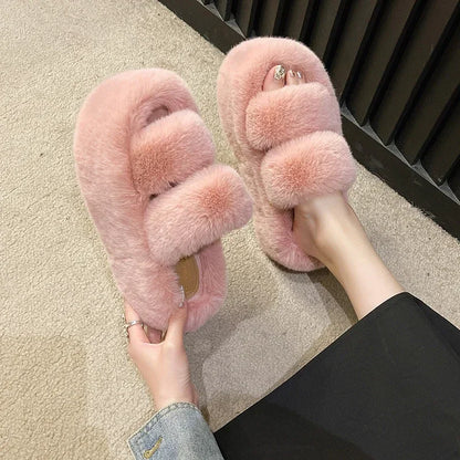 Woman Furry Ladies Fur Luxury Fluffy Plush Slipper House Soft Fuzzy Platform Indoor Casual Winter Home Warm High Heels Female