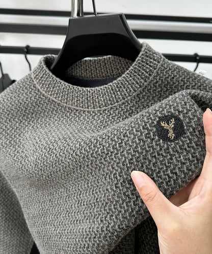 High-end Designer 2024 New Autumn Winter Men's Embroidery Sweater Thickening Fashion Round Neck Plush Velvet Knitwear Pullover