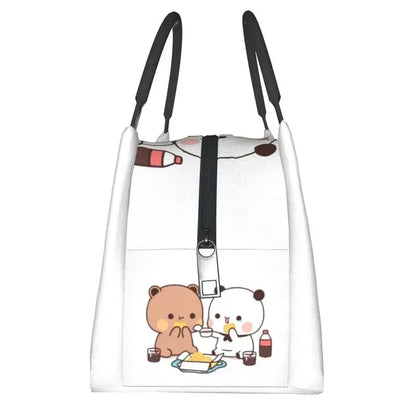 Kawaii Mochi Cat Peach And Goma Thermal Insulated Lunch Bags Women Resuable Lunch Tote for Outdoor Picnic Storage Meal Food Box