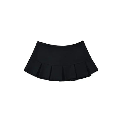 2024 Terry Fabric Y2K Mini Skirt Women Low Waist Wide Pleat Light Grey Sexy Vintage A-line Pleated Skirt Casual Skort Summer