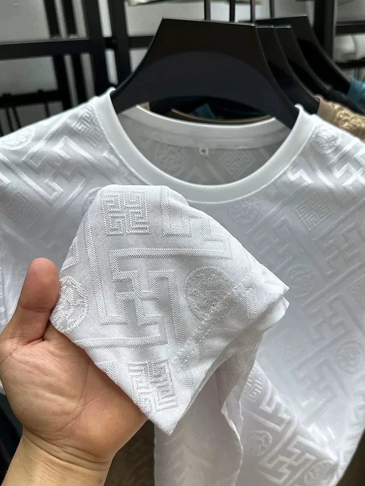 Summer fashion brand high-quality short sleeve men's round neck top exquisite jacquard design comfortable casual T-shirt