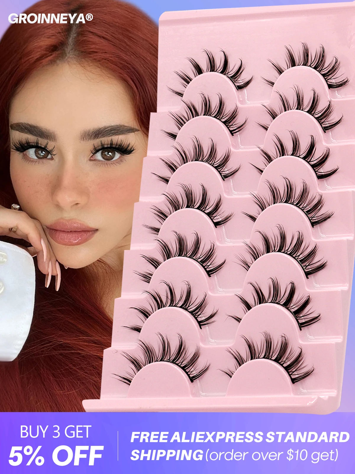 GROINNEYA 5/7 pairs Eyelashes  Manga Lashes  Natural False Lashes Fluffy Soft Cross  Fairy Little Devil Lashes Extension Makeup