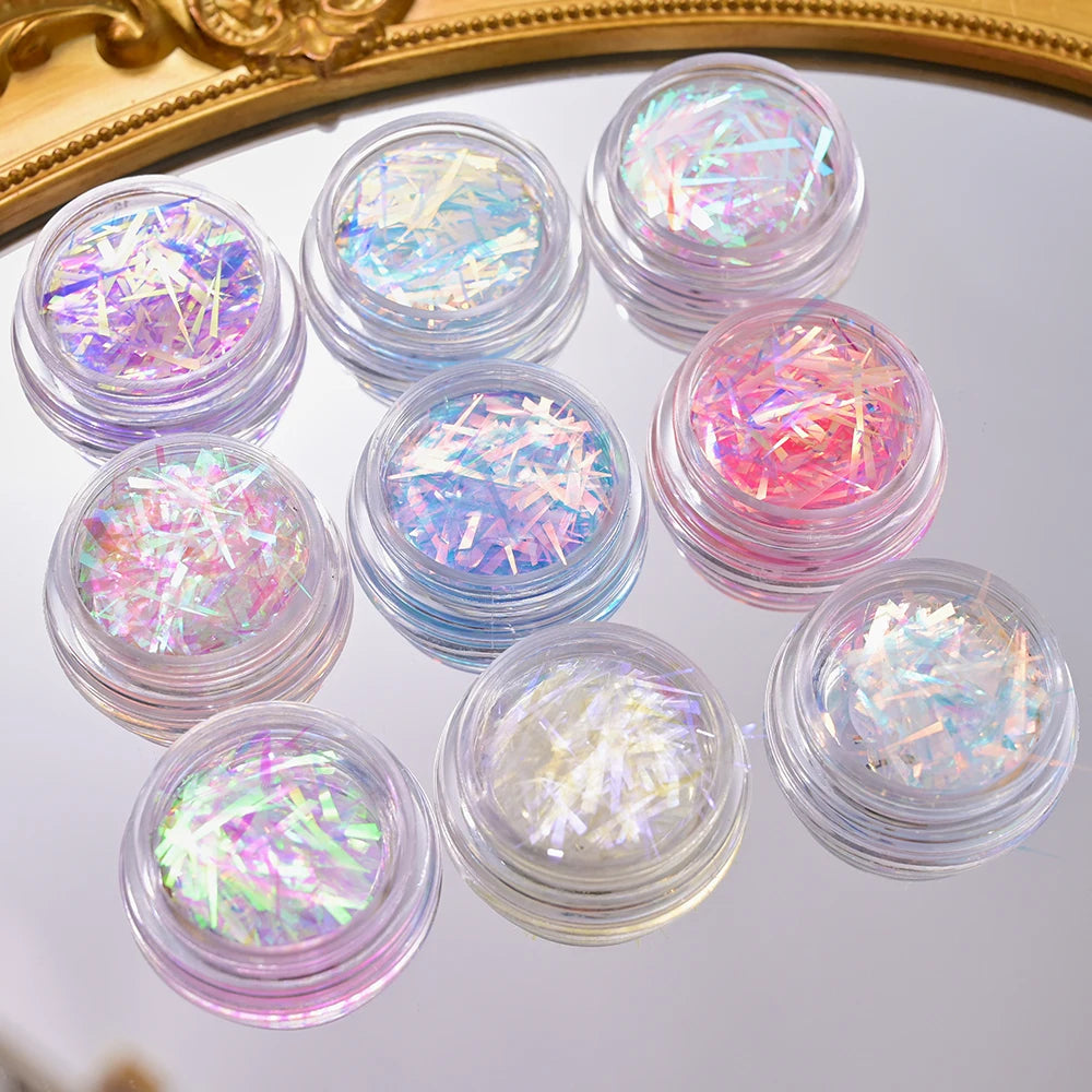 1Box Irregular Holographic Broken Glass Paper Aurora Nail Foil Decal Gradient Laser Flakes Sticker DIY Accessories Manicure Deco