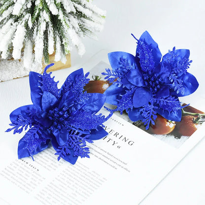 5/10Pcs Glitter Artificial Christmas Flowers Large Xmas Tree Flower Hanging Ornament Christmas Decor For Home New Year Navidad