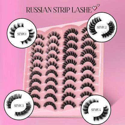 GROINNEYA Russian Strip Lashes 5/20 Pairs 3D Mink Lashes Natural Eyelashes Dramatic False Eyelashes Wholesale Eyelash Extension