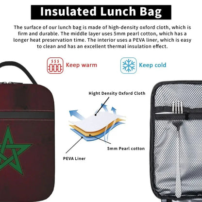 The Flag Of Morocco Thermal Insulated Lunch Bag Women Resuable Lunch Tote for School Office Outdoor Multifunction Food Box