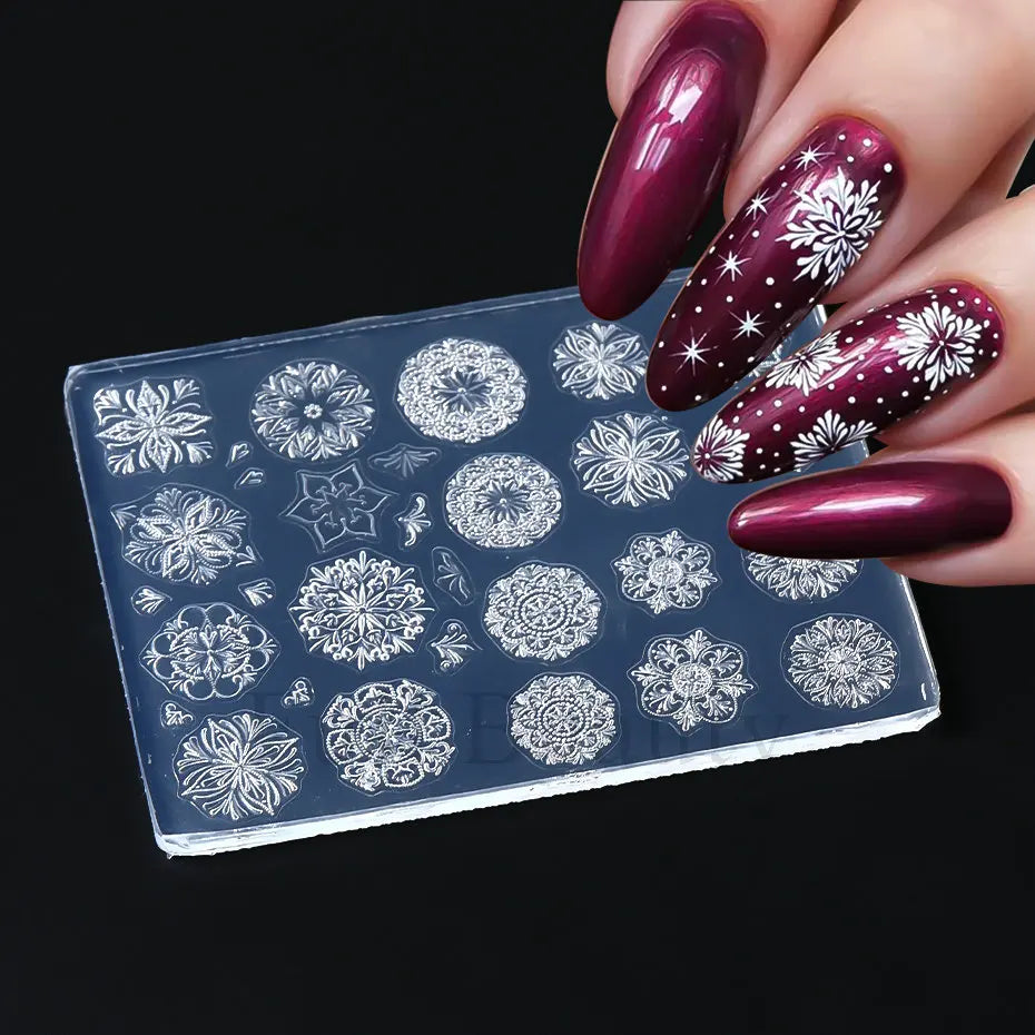 1PC 3D Silicone Snowflake Nail Carving Mold Flower Lace Mould Stamping Plate Nails Stencils DIY Manicure Accessory Tools LAG-212