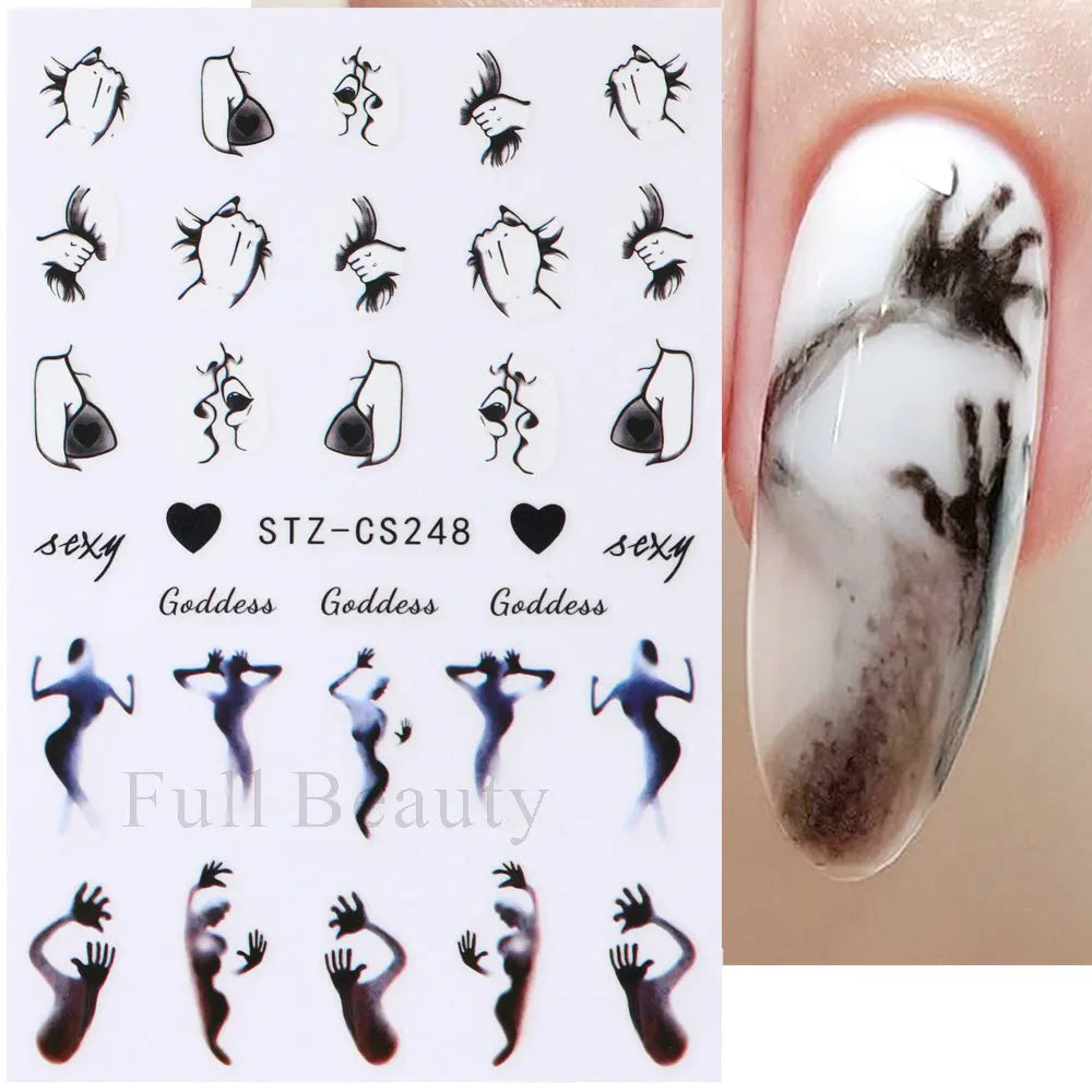 3D Nail Stickers Eyes Mushroom Flower Sliders for Nails Designs Rainbow Abstract Nail Art Adhesive Decals  Decoration STZCS240