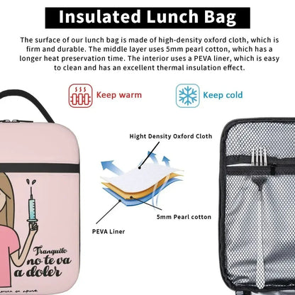 Custom Enfermera En Apuros Doctor Nurse Medical Lunch Bag Women Thermal Cooler Insulated Lunch Boxes for Kids School Children