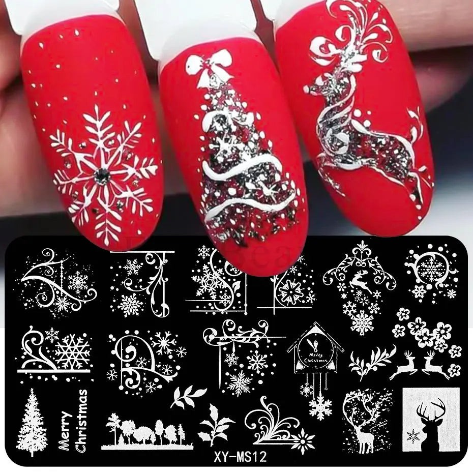 Cartoon Nail Stamping Plate Winter Cute Christmas Penguin Snowman Snowflake Leaf Nail Printing Stencil Templates Manicure Tools