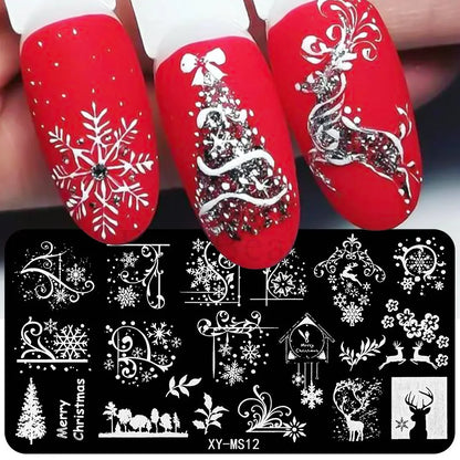 Cartoon Nail Stamping Plate Winter Cute Christmas Penguin Snowman Snowflake Leaf Nail Printing Stencil Templates Manicure Tools