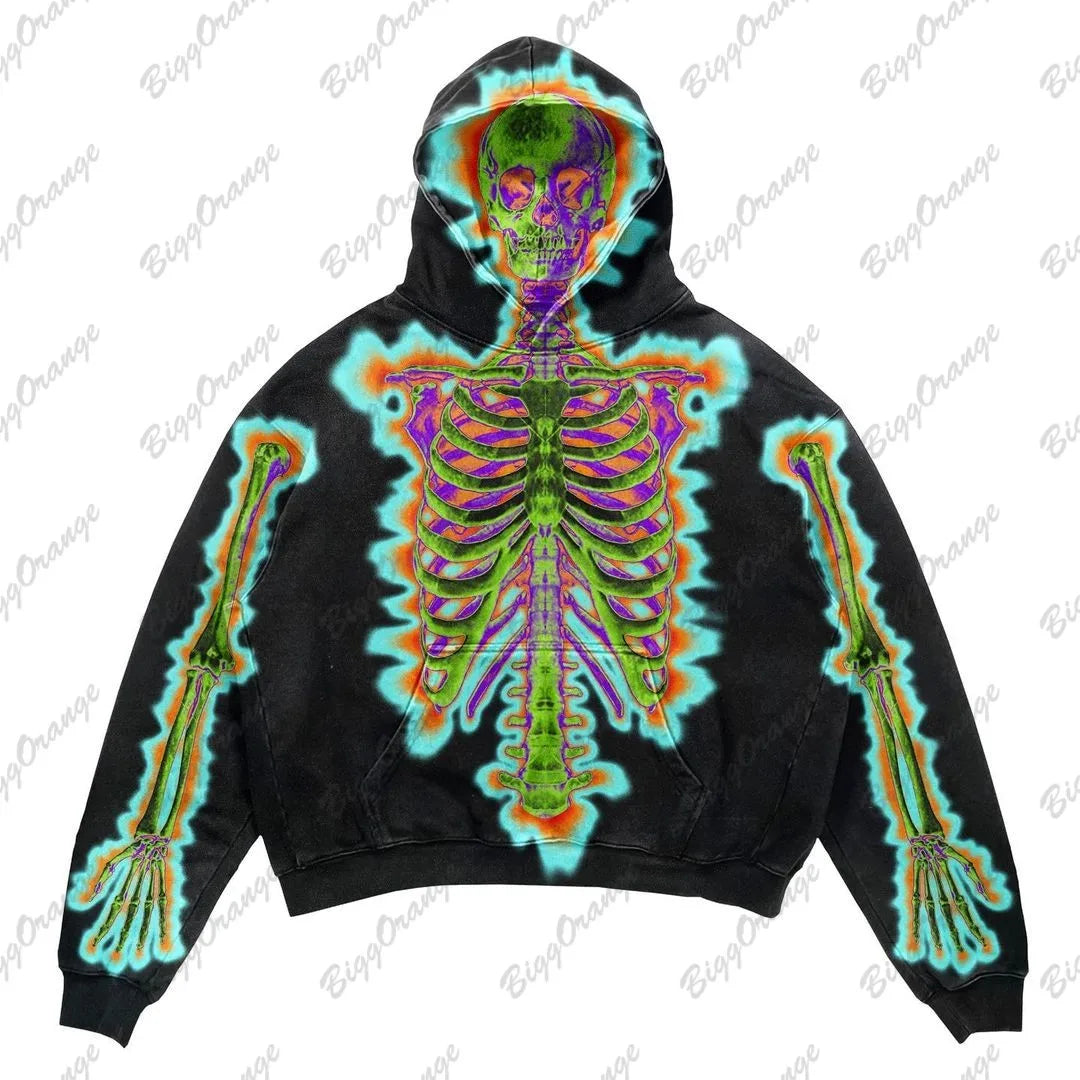 Y2K electric shock dark skeleton sweater hooded sweater street clothing skeleton fashion hoodie  harajuku hoodies women