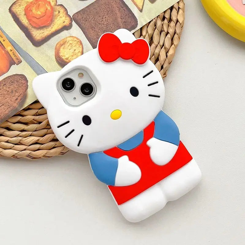 Sanrio Hello Kitty 3D Stereoscopic Phone Case For IPhone 15 14 13 12 11 Pro Max Mini XR XS 7 8 Plus Silicone Soft Back Cover Y2K