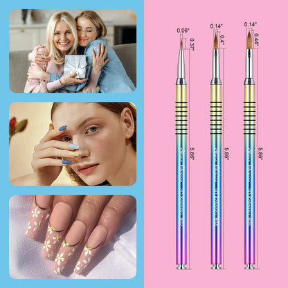 3pcs Kolinsky Acrylic Nail Brush Good Quality Nail Art Mink Brush Wood Handle Gel Builder Manicure Brush Drawing Tools