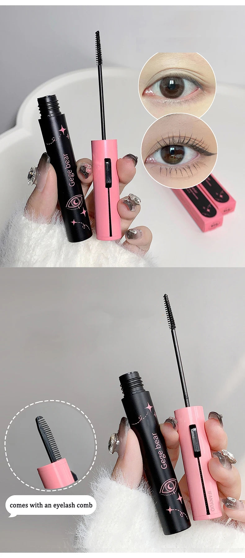 2 In 1 Ultra-fine Mascara Curl Thick Lengthening Mascara With Eyelash Comb Waterproof Non-smudge Curling Fine Brush Mascara