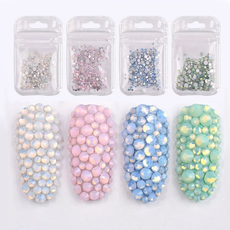 1Bag 350pcs Mixed Size ss6-ss20 Blue/Green/Pink/White Opal 3D Crystal Nails Art Rhinestone,Flatback Glass Nail art Decoration