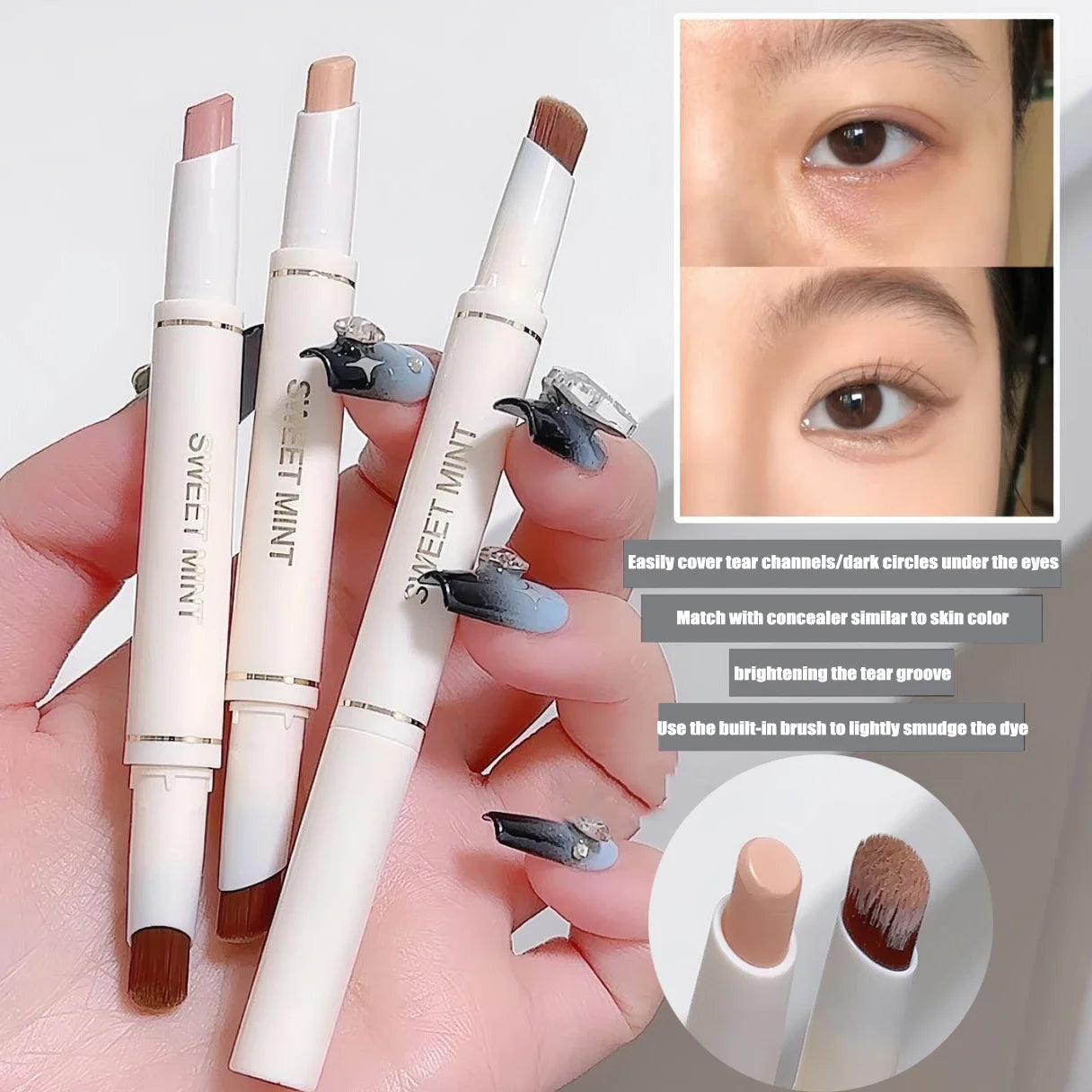 Silk Soft Concealer Pen with Brush Moisturizing Full Coverage Acne Dark Circles Contour Cream Lip Concealer Cover Stick Makeup