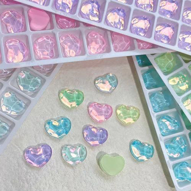 1Bag 3D Heart Nail Rhinestones Water ripple flat bottom love Charms Crystal Nail Art Decorations Gem Kawaii Resin Nails Gems