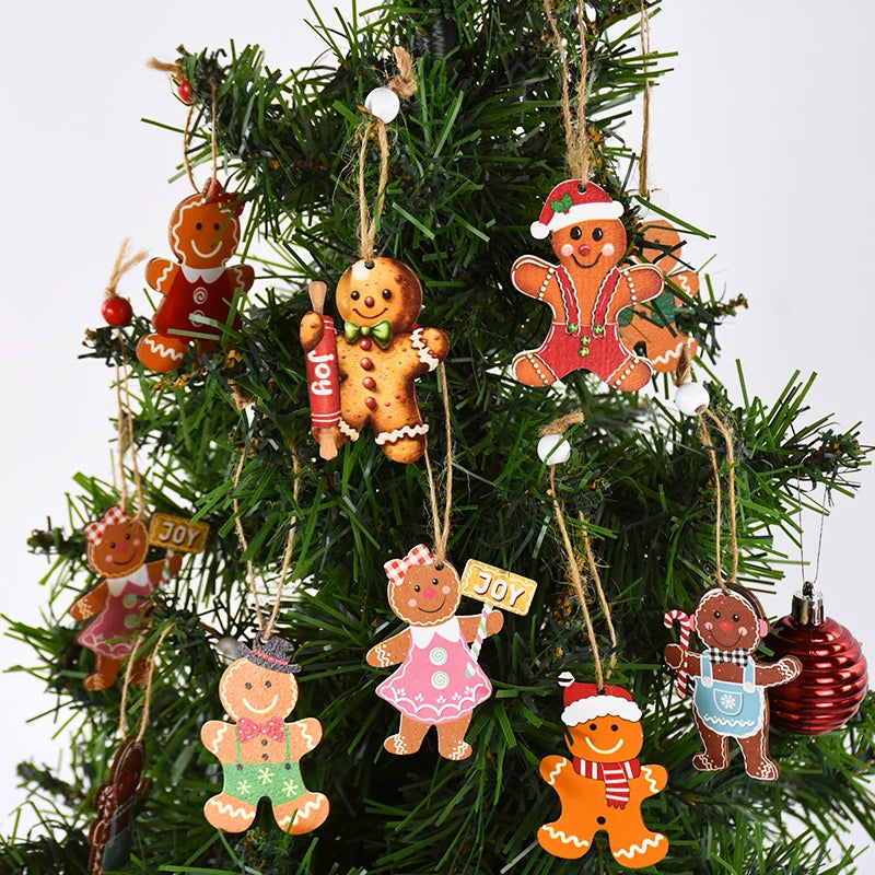 Christmas Wooden Pendants Gingerbread Man Gnomes Xmas Tree Hanging Oranment 2024 Noel Navidad Decorations for Home New Year Gift