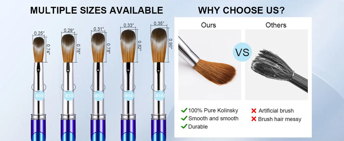 100% Kolinsky Nail Brush for Manicure Gel Brush for Nail Art Brush Acrylic Liquid Powder Carving Gel Brush Liner Drawing Pen