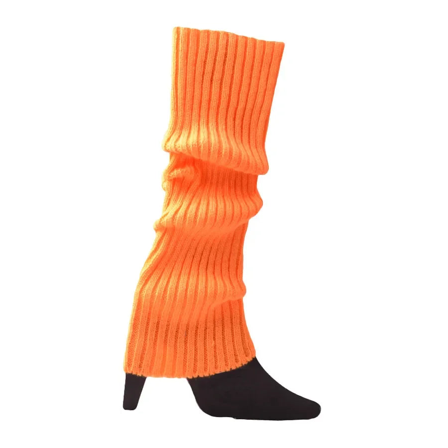 Women Halloween 80s Neon Colored Knit Leg Warmers Ribbed Bright Footless Socks Punk Black Knee High Gothic Hip-hop Rock Sock