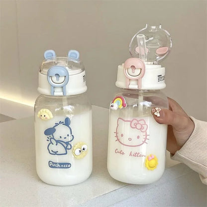 500ML Sanrio Hello Kitty Pochacco Transparent Straw Cup Anime Cartoon Kuromi Cinnamoroll For Kid Kawaii Bottle Water Cup Gifts