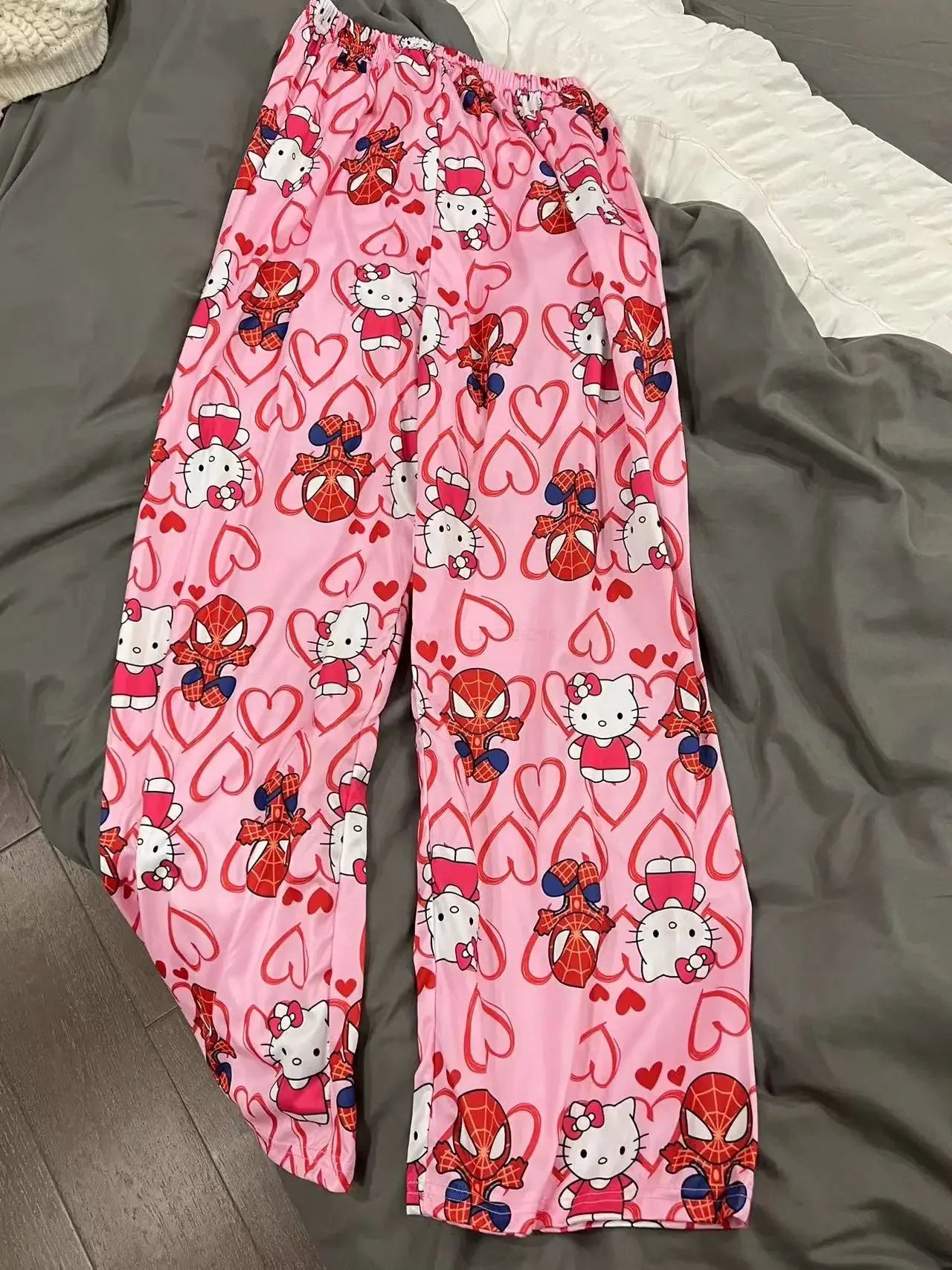 Miniso Spiderman Hello Kitty Cartoon Women's Pajama Long Pants Spring/Summer Edition Home Leisure Couple Pants Sleep Pants