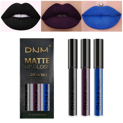 New 3pcs/set Liquid Lipstick Waterproof Long Lasting Cosmetic Black Blue Purple Green Matte Lip Gloss Nude Lip Tint Stain Makeup