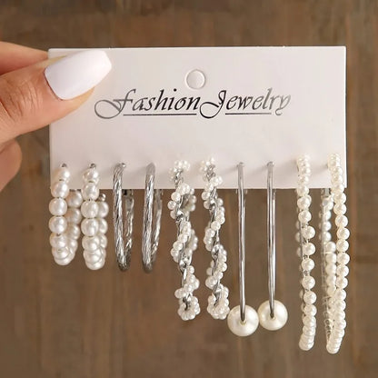 Fashionable imitation pearl earring set, new 6-pair combination, light luxury and niche design earrings and earrings