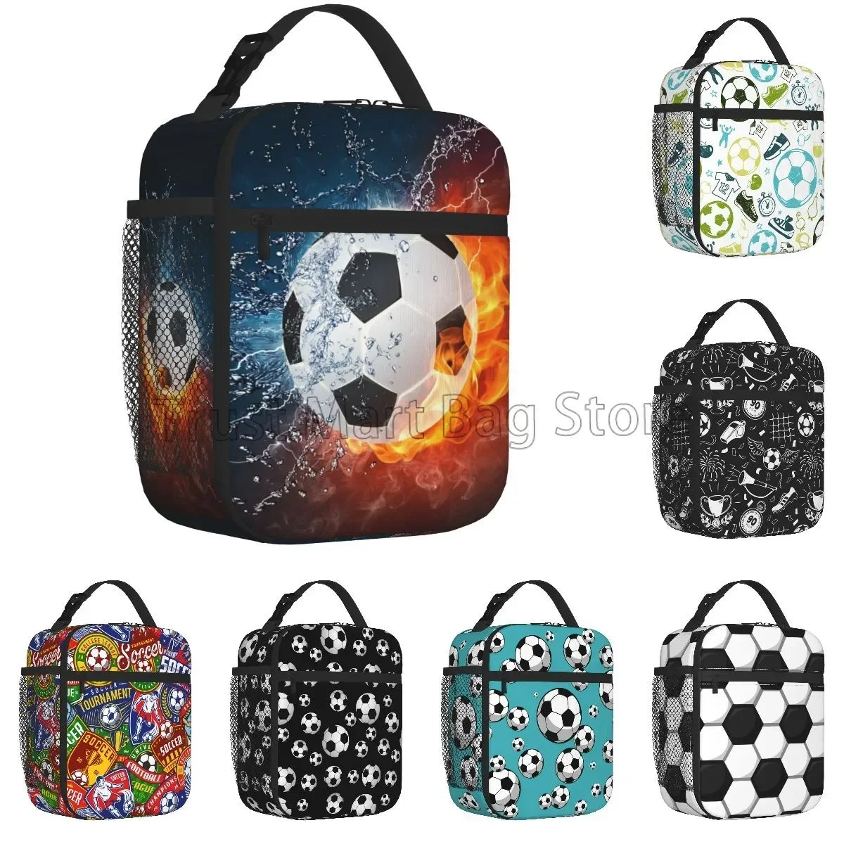 Soccer Insulated Lunch Bags Cooler Tote Organizer Bags Reusable Lunch Box for Women Girls Boys School Work Picnic Camping Travel