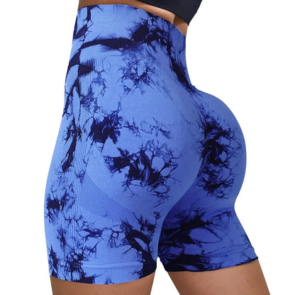 Yoga Shorts for Women Sports Tie Dye Seamless Cycling Running Shorts High Waisted Sports Workout Gym Fitness Shorts S M L XL