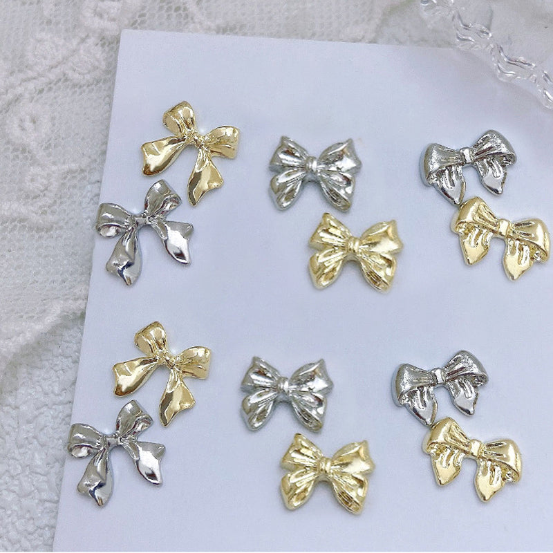 10pcs 3D Silver Gold Butterfly Jewelry Nail Art Studs Fashion Women Nail Charms Bowknot Heart Nail Rhinestones Manicure Decorate