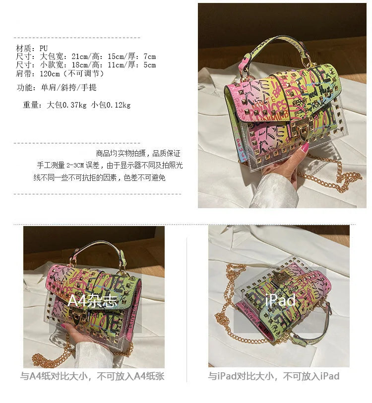 Brand Women Studded Graffiti Crossbody Bags Fashion Shoulder Bag For Ladies Female Luxury Designer Handbags 2023 High Quality