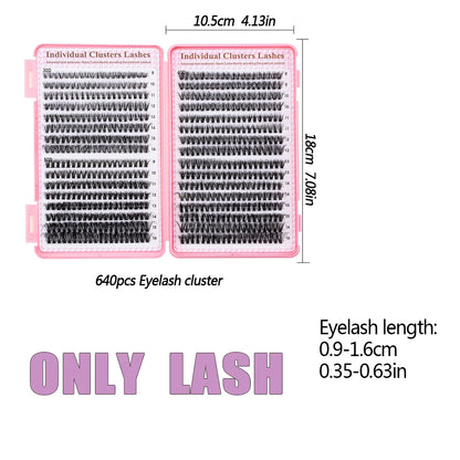 640pcs Lash Extension Kit DIY 9-16mm Mix Curl Individual Lashes Kit Explosive eyelashes