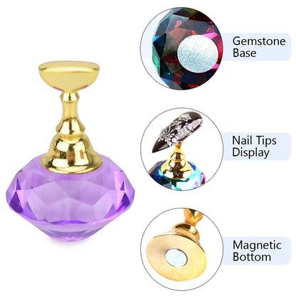 Magnetic Nail Display Stand Holder, 5 Tips Practice Training Tips, Crystal Base Nail Art Display Stand