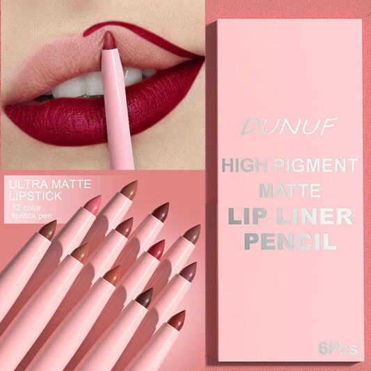 6Pcs/Set Nude Series Lip Liner Pencil Lipstick Set Brown Red Contour Tint Lasting High Pigment Non-stick Cup Matte Lips Makeup