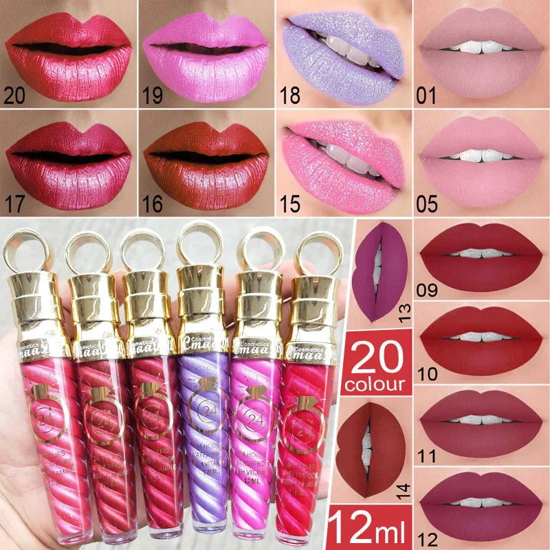 New!!Make Up Lips Matte Liquid Lipstick Waterproof Long Lasting Sexy Pigment Nude Glitter Style Lip Gloss Beauty Red Lip Tint