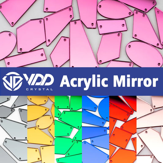 VDD 30/60Pcs Mix Size Acrylic Mirror Sewing Rhinestones Sew On DIY Crafts Flat Back Sewn Stones For Garment Dress Decorations