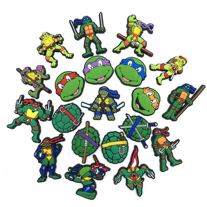 20Pcs Cartoon Ninja Turtle Series Shoe Charms for Clogs Bubble Slides Sandals PVC Shoe Decorations Buckle Accessories for Kid