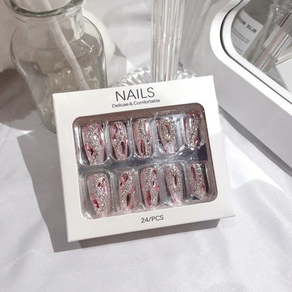 24pcs Luxury Handmade Nail Art Glossy Long Ballet Fake Nails Full Rhinestone Press On Nails Y2K False Nails For Women Girl Party