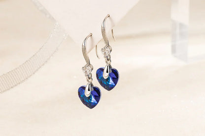 925 Sterling Silver Blue Heart Zircon Luxury Stud Earrings For Women Vintage Jewelry Accessories 2024 Trend Jewellery