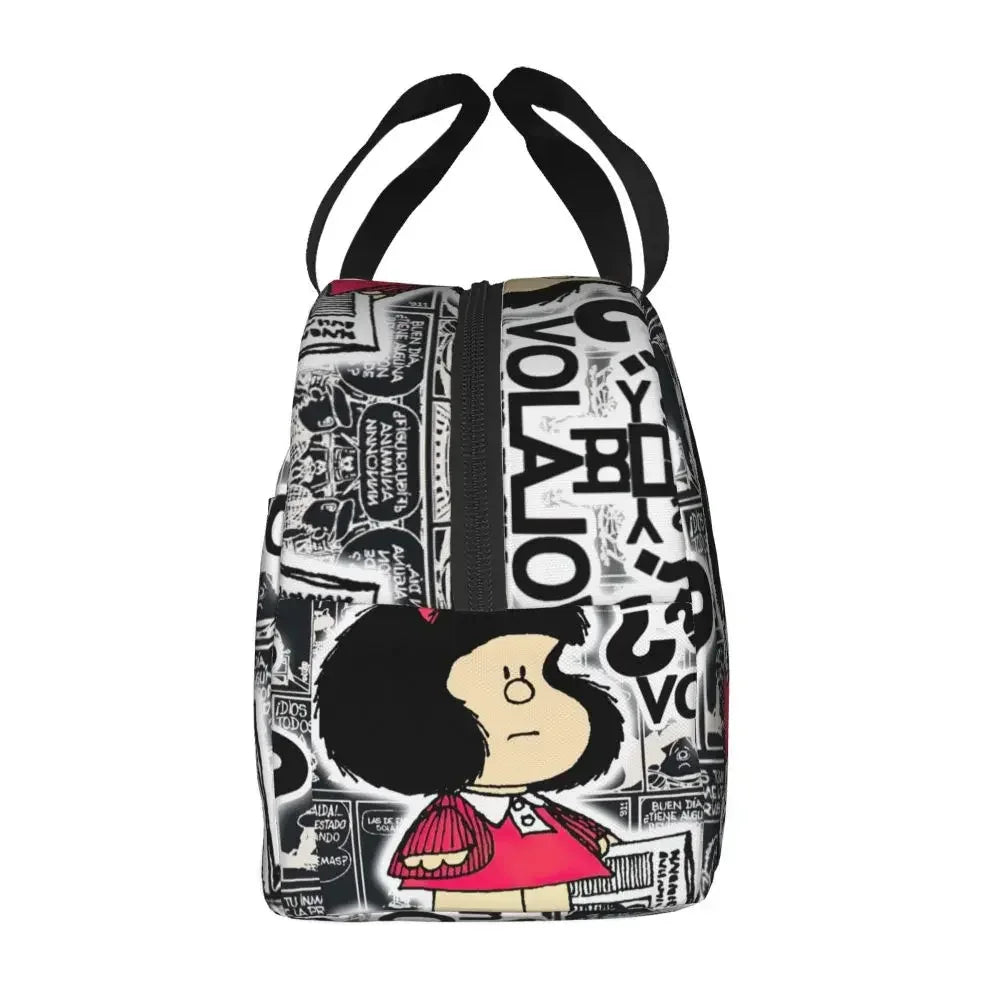 Happy Cycling Mafalda Lunch Box for Women Cartoon Cooler Thermal Food Insulated Lunch Bag Kids School Children Picnic Tote Bags