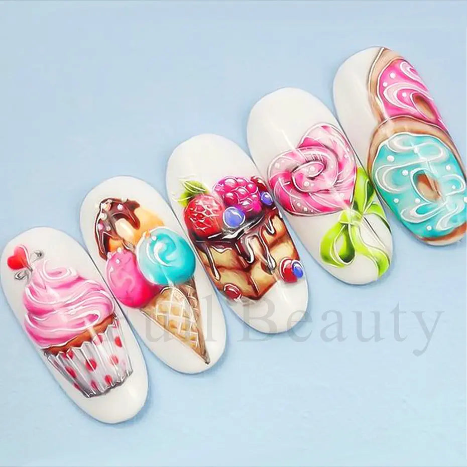 Sweet Desserts Nail Art Water Transfer Decals Stickers Mix Macaron Cake Candy Drink Ice Cream Cartoon Sliders Wholesale LABN2701