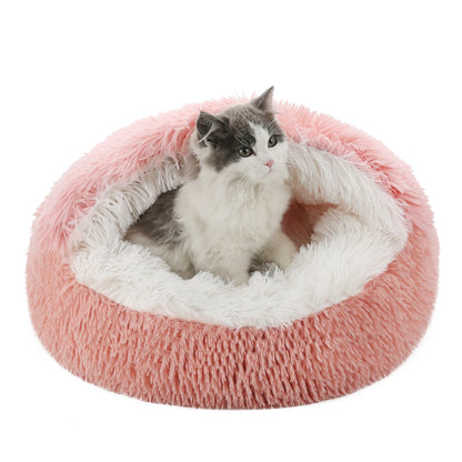 Cat Bed Round Fluffy Hooded Cat Bed Cave Cat Bed Donut for Indoor Cats,Calming Dog Cat Beds for Small Medium Dog Cat