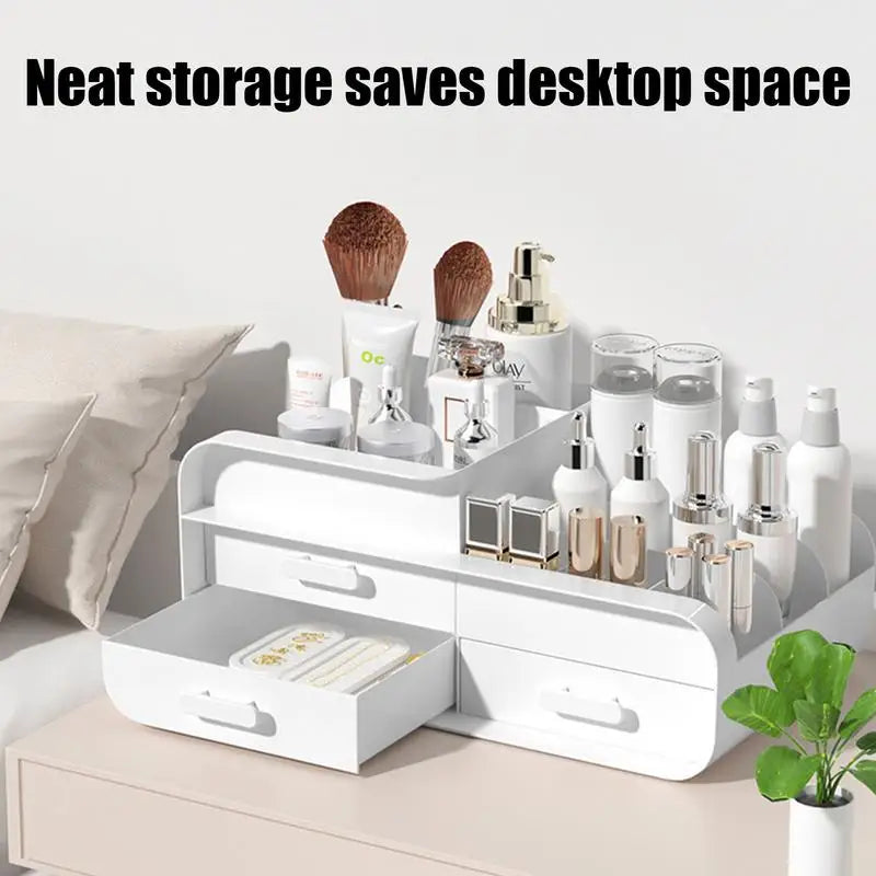 1pc White New Drawer Makeup Storage Box Dormitory Finishing Plastic Shelf Cosmetics Skin Care Dressing Table Desktop