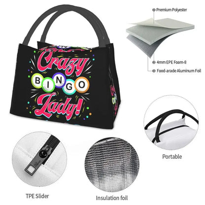 I Love Bingo Game Insulated Lunch Bags for School Office Waterproof Cooler Thermal Lunch Box Women lunchbag