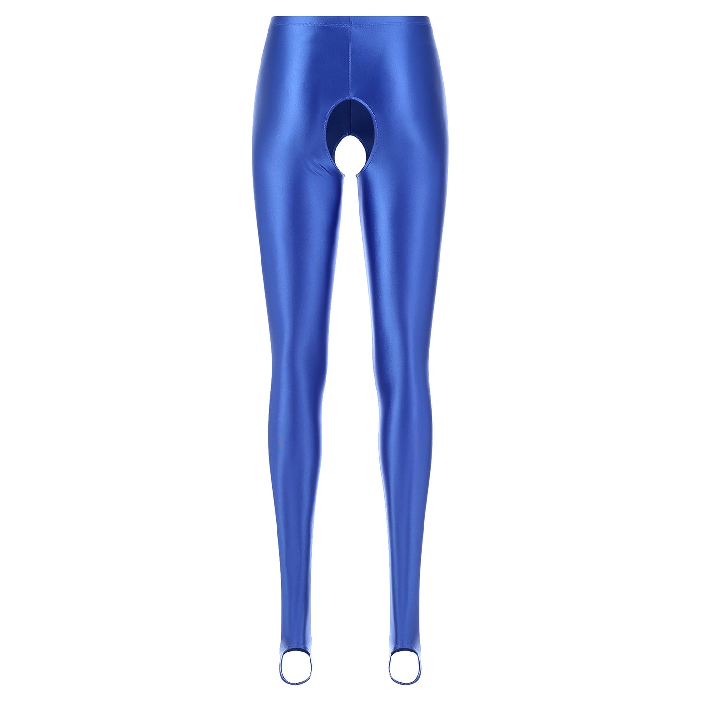 Womens Lingerie Glossy Open Crotch Stirrup Tights Leggings Stretchy Smooth Mid Waist Elastic Waistband Compression Skinny Pants