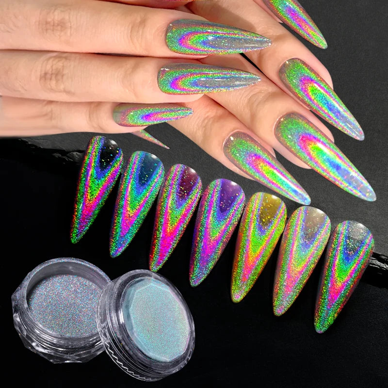 1Box Universal Clear Laser Nail Glitter Powder Clear Chrome Chameleon Pigment Shiny Glitter Dust Nail Decoratio