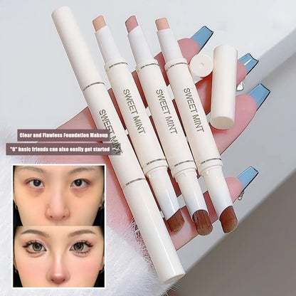 Silk Soft Concealer Pen with Brush Moisturizing Full Coverage Acne Dark Circles Contour Cream Lip Concealer Cover Stick Makeup